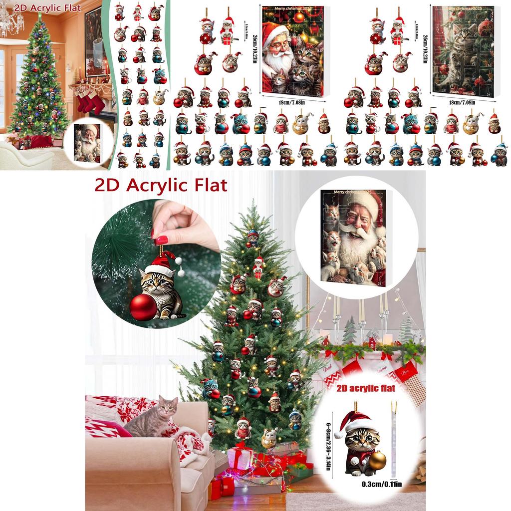 Christmas Cat Themed Acrylic Advent Calendar With Hanging Ornaments For Holiday Decor And Gift Giving