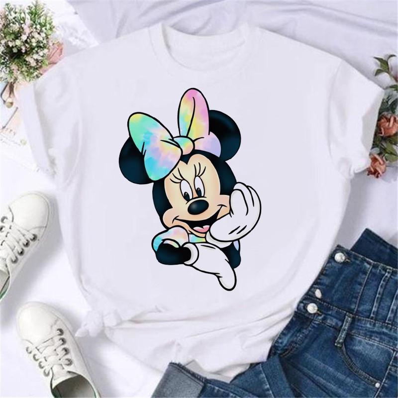 Kawaii Disney Cartoon Minnie Printed T Shirt Women Fashion Mickey Mouse White Oversized T Shirt Female Clothes Ladies T-shirts