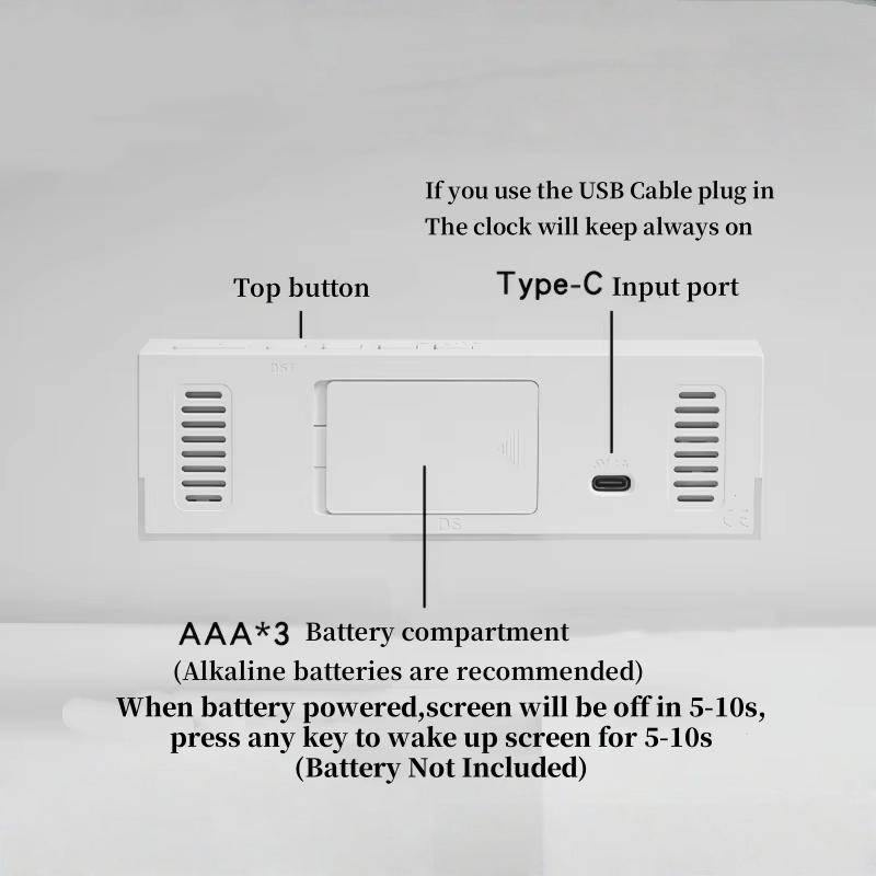 LED Digital Alarm Clock Temperature Week 2 Alarms Ambient Light Brightness Adjustment Bedside Electronic Table Clock USB Powered