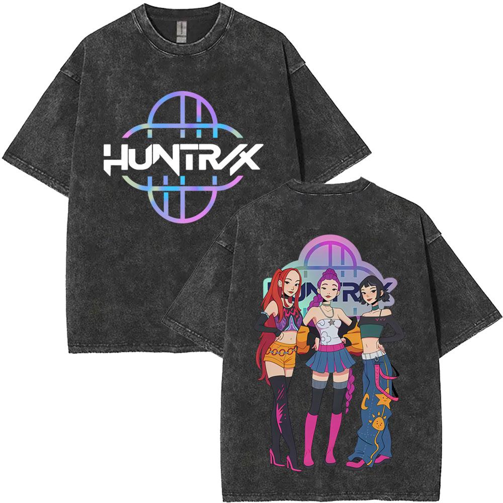 Women K-pop Saja Boys Demon Hunters Film Graphic T Shirts Women Harajuku Vintage Washed Oversized Cotton T-shirt