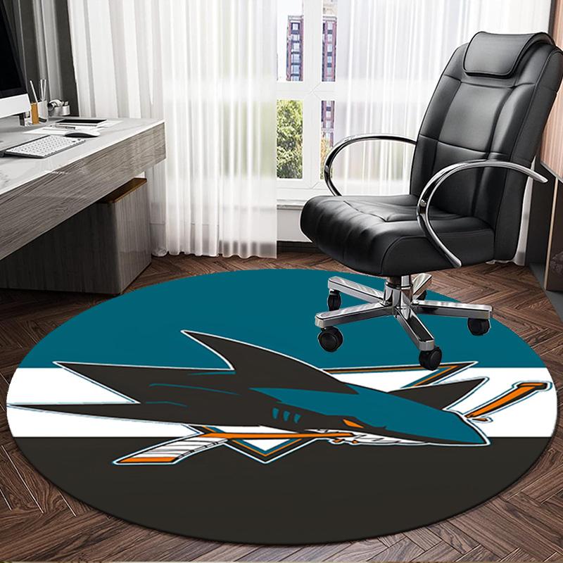 1PC San-Jose Sharks Hockey Round Rug, Non-slip Chair Mat, Home Decor, Circle Carpet Perfect for Office, Bedroom, Living Room,Christmas gift
