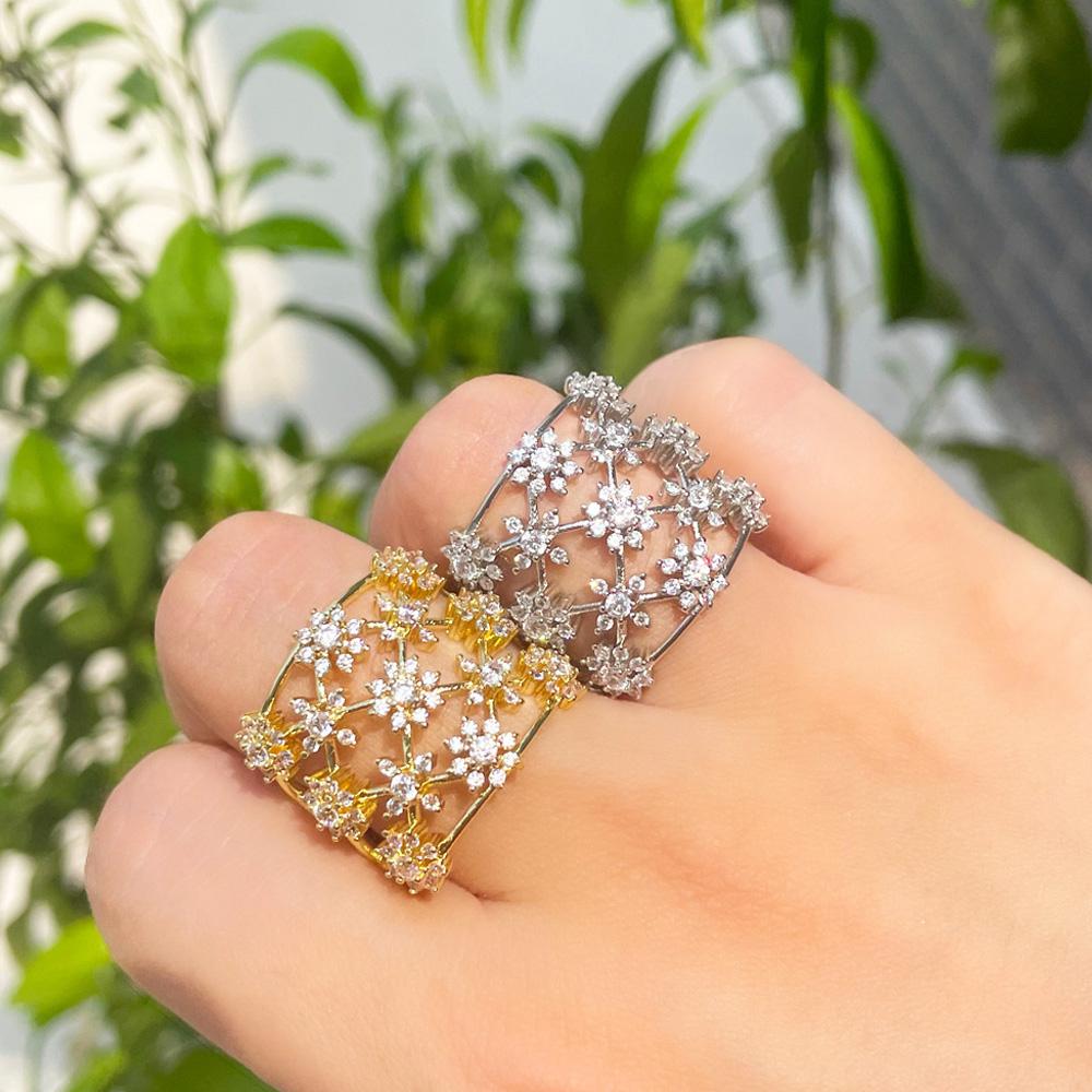 CMM Exclusive Design Hollow Star flower Gold Color Silver Color Fine Flashing Zircon Opening Adjustable Ring