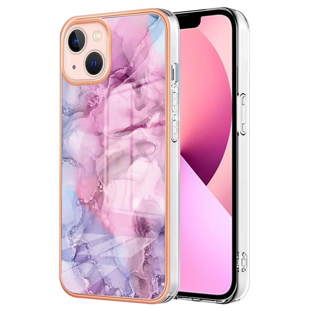 

YB IMD Series-16 Style E for iPhone 15 Marble Pattern Phone Case 2.0mm TPU Electroplating Frame IMD Cover Rose