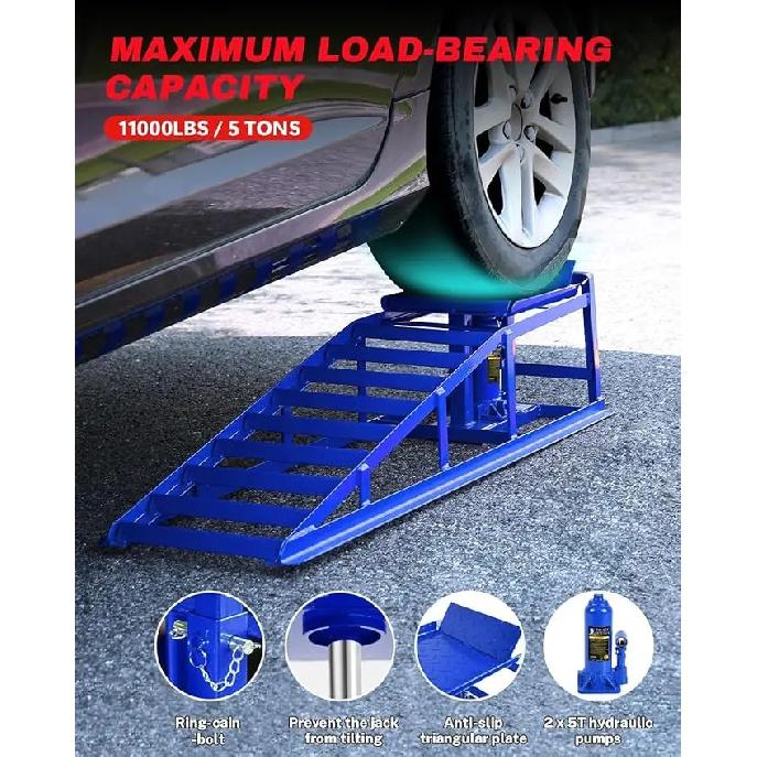 1pcs  Hydraulic Car Ramps 5T 11000lbs Low Profile Car Lift Service Ramps Truck Trailer Garage, Height Hydraulic Vehicle Ramps