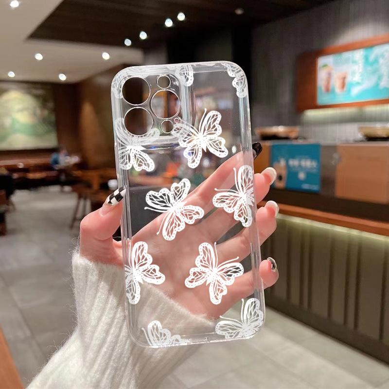 Independent station hot-selling white butterfly transparent mobile phone case Apple 17 anti-drop all-inclusive ultra-thin soft case iPhone15pm
