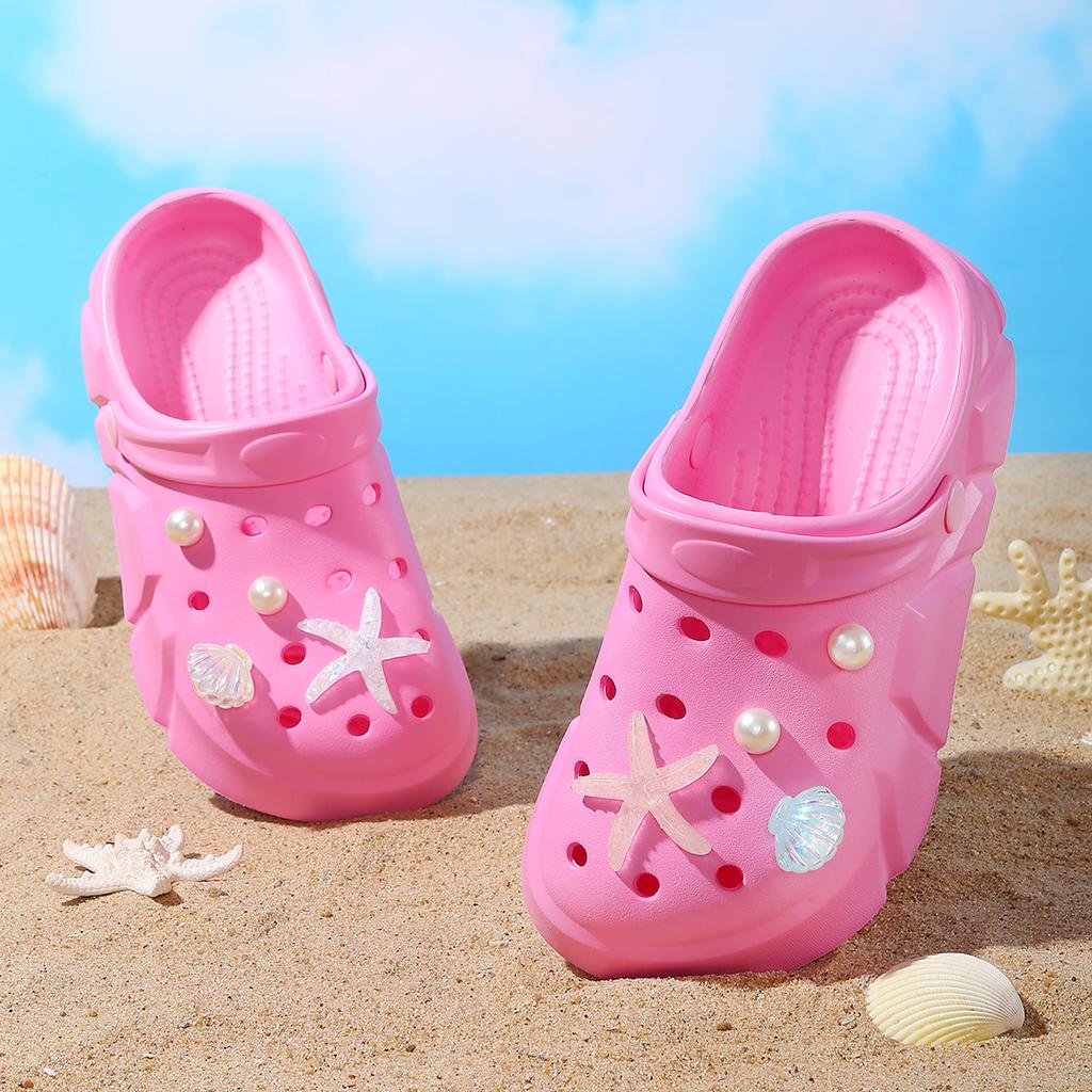Starfish Seashell Clogs for Girls, Cute Shoes Accessories, Girls DIY Sandals Beach Decoration Outdoor Slippers 3057