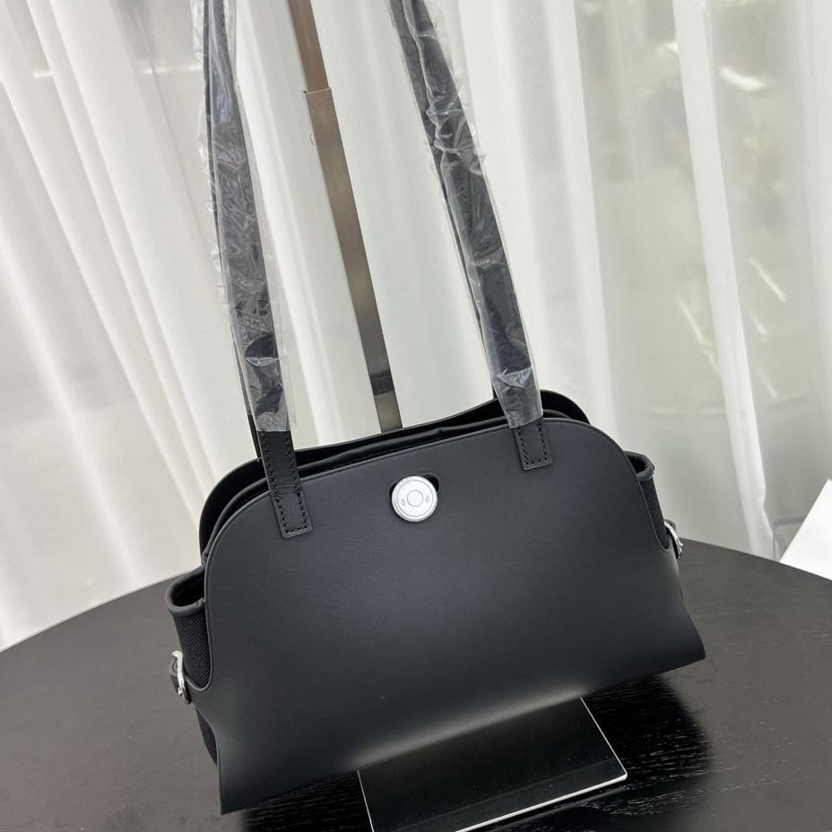 New First-layer Cowhide Splicing Canvas Tote Bag Shell Bag Retro Underarm Bag Shoulder Handbag Women