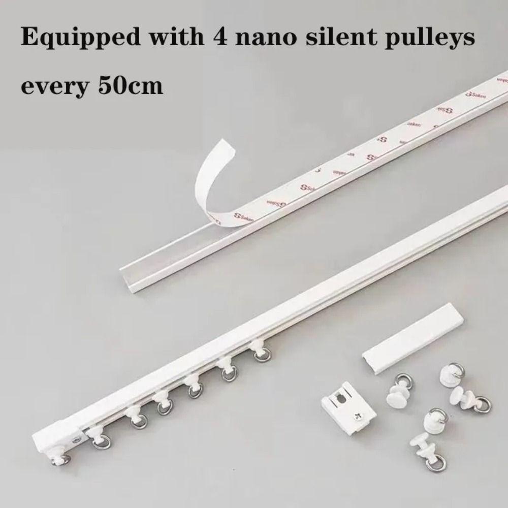 Strong Self Adhesive Curtain Track Nano Without Punching Sliding Track Side Mounted Silent Pulley Track Living Room