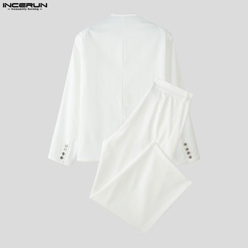 INCERUN 2PCS Men Spring Long Sleeve V Neck One Button Shirts Pants Sets