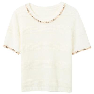 Lace Trim Round Neck Short Sleeve Knit Top
