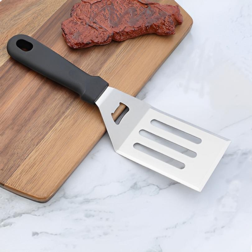Stainless Steel BBQ Spatula Three Sided Shovel Sturdy Handle Cutting Edges Cooking Grill Tool