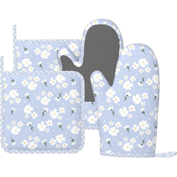 Oven Mitts Pot Holders Set Vintage Butterfly Moon Flower Silicone Kitchen Gloves Potholders Heat Resistant for Chef Baking Cooking Grilling BBQ 4