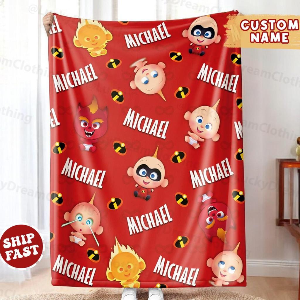 Personalized Disney Pixar Jack Jack The Incredibles Blanket, Custom Name Disney Incredibles Baby Kids Blanket, Disney Birthday Gift For Boy