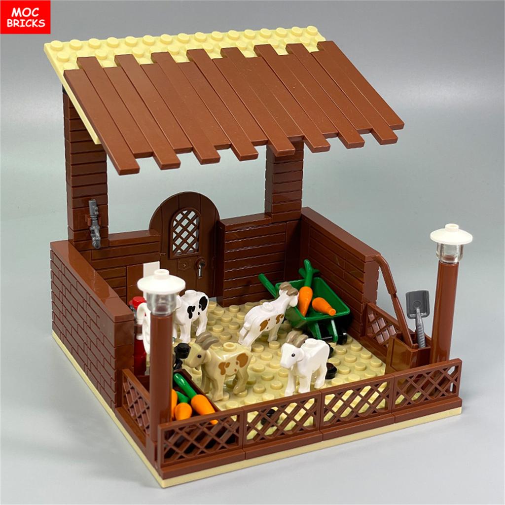 MOC Bricks Cute Sheep Goat Shed Sheepfold Animal DIY Farm Grassland View Building Blocks Accessories Children's Toys Gifts