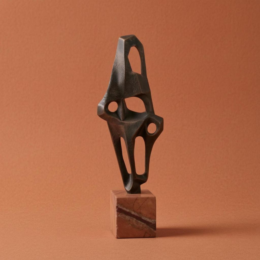 Sculpture with Marble Base Modern Metal Abstract Statue Minimalist for Bookshelf