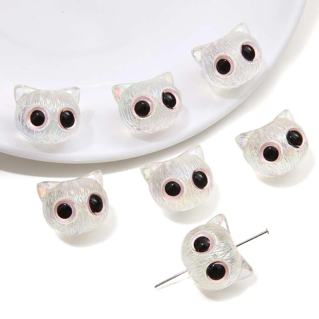 1pc Cartoon Big Eyed Cat Acrylic Owl 3D Cat Head Resin Beads Loose Spacer Beads For DIY Handmade Bracelet Material Jewelry Making Accessories