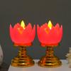 2-Pack Temple Flameless LED Lotus Candle with Base Safe and Smokeless Electronic Candle for Party Buddha-karya Festival