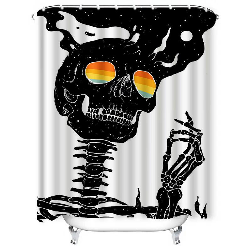 Black White Gothic Skull Shower Curtain with Rainbow Eyes Halloween Decor for Bathroom Perfect Gift Idea