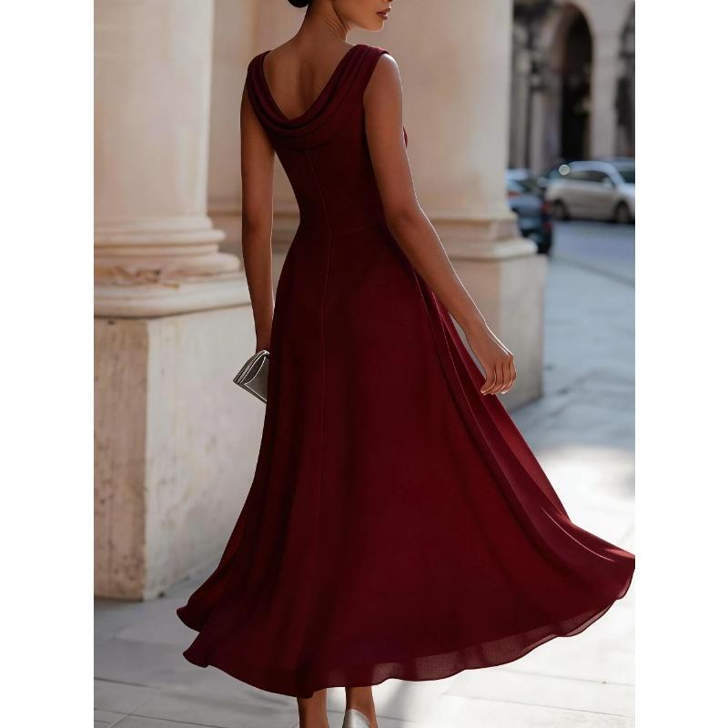Tificy Spring Summer Fashion Womens Solid Color Print Sleeveless Oneck High Waist Casual Dresses