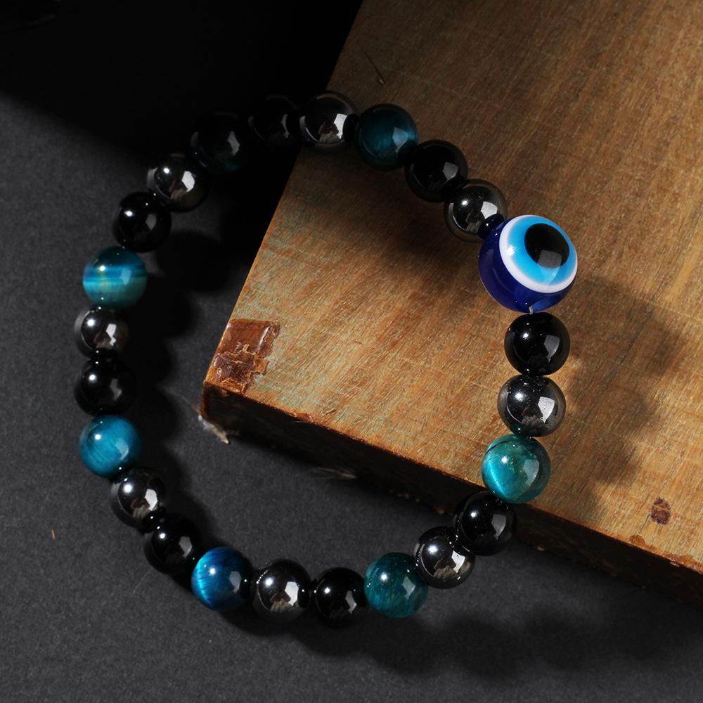 Retro bead string, blue devil's eye, imitation blue tiger's eye stone beaded stone bracelet.