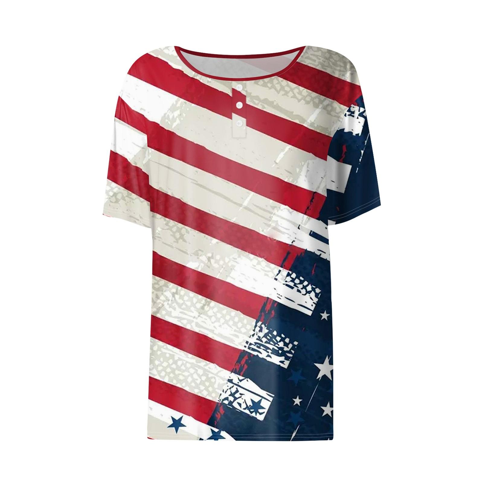 Женская футболка Футболка с принтом «День независимости» и пуговицами С коротким рукавом — фото 4
