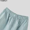 INCERUN Men Elastic Waist Pants Casual Home Wear Striped Print Long Trousers