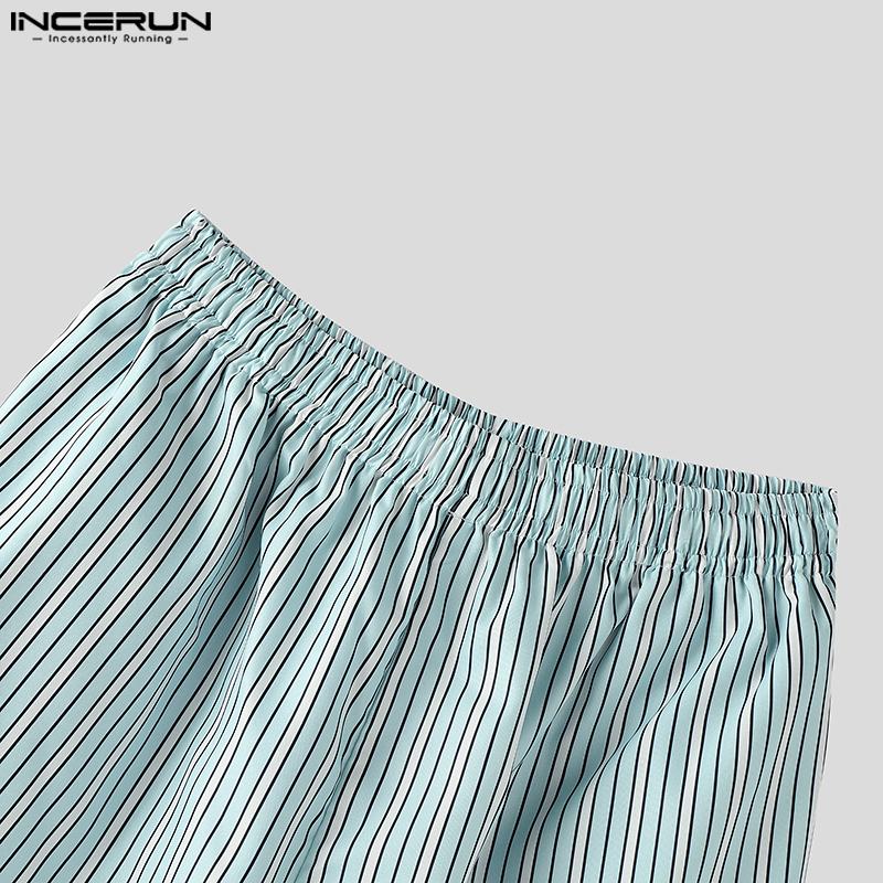 INCERUN Men Elastic Waist Pants Casual Home Wear Striped Print Long Trousers