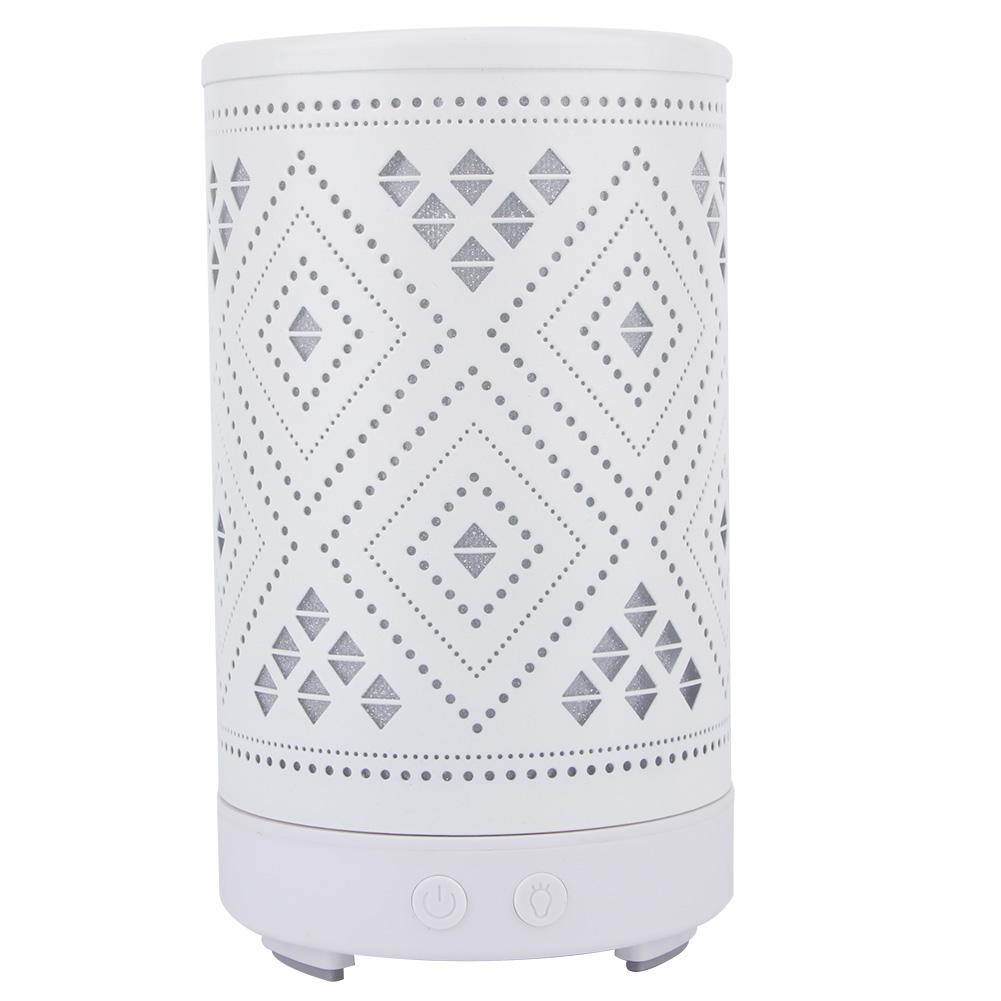 Desktop Hollow Iron Humidifier Aroma Diffuser with Colorful Night Light White