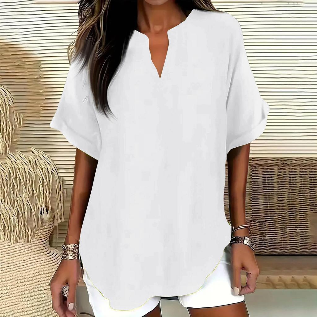 Women’s Loose Fit V Neck Short Sleeve Blouse Casual Tunic Top Lightweight Pullover Shirt for Everyday Wear