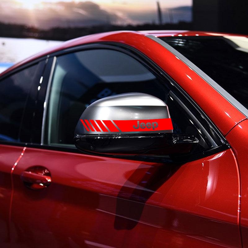 2Pcs Car Stripe Stickers Rearview Mirror Reflective Vinyl Decals Decoration for Jeep Patriot Liberty Renegade Compass Grand Cherokee Wrangler