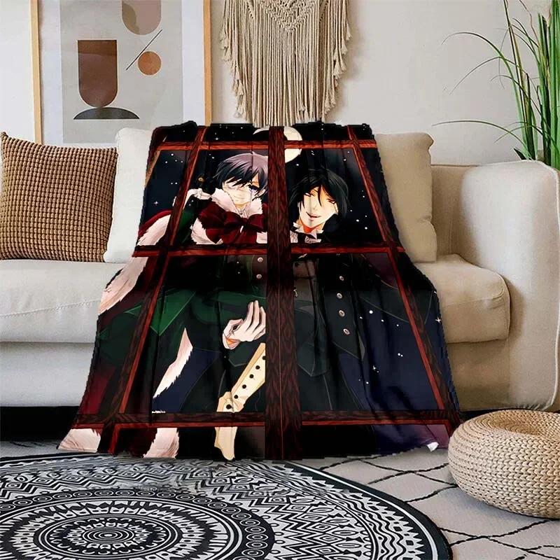 Soft Lightweight Cartoon Print Blanket Black Butler Design for Home Sofa Bedding Kids Gift Microfiber Throw