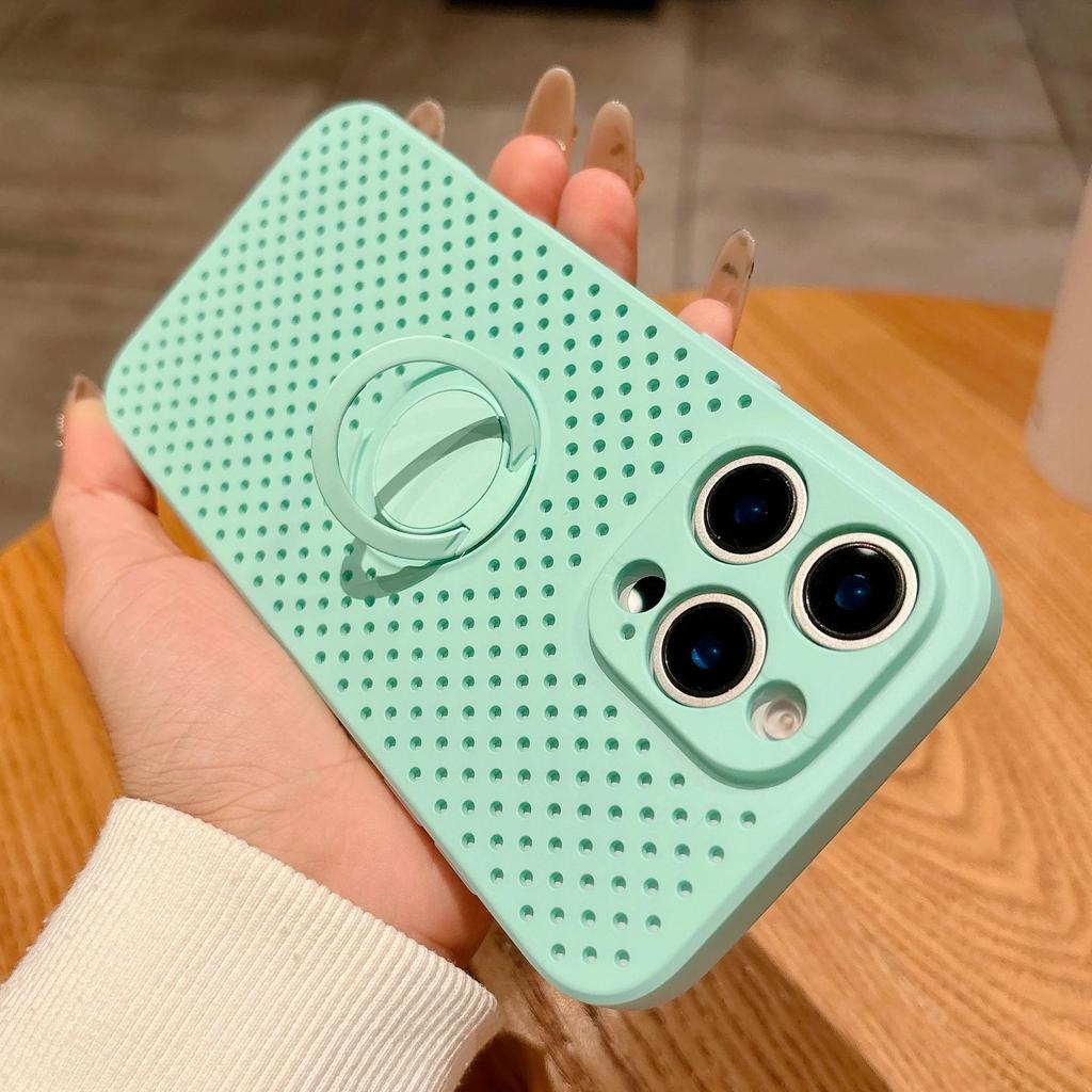 Heat Dissipation Mesh Ring Holder Stand Case for iPhone 16E 16 15 14 13 12 11 X XS XR 8 7 Plus Pro Max Shockproof Cooling Cover