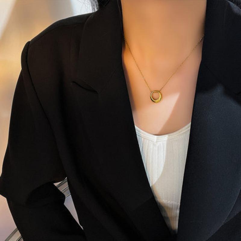 Gold Plated Stainless Steel Twisted Circle Pendant Necklace