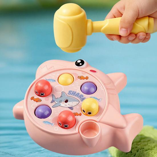 Kids Mole Tapping Toy with Hammer Cartoon Shark Rabbit Push Button Game Console Toddlers Boys Girls Educational Push Button Toy