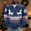 Men's Retro Corduroy Christmas Print Long Sleeve 1/4 Zip Collared Shirt with Pocket Casual Top
