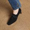 Krazing Pot Sheep Suede Autumn Winter Shoes Stiletto Med Heels Lace Up Size 43 Size 42 Pointed Toe Deep Mouth Pumps