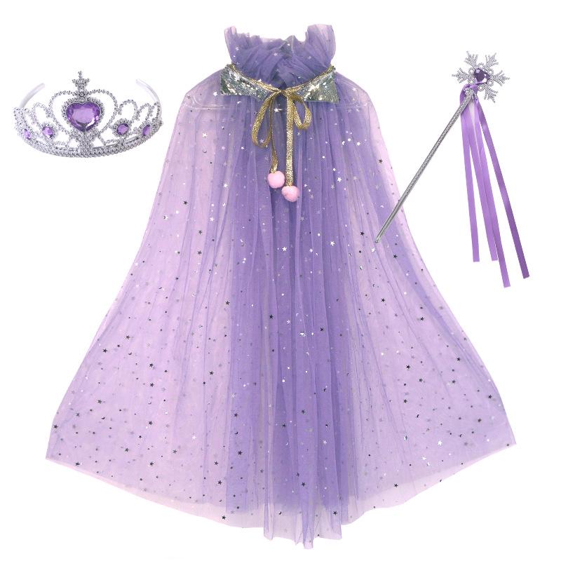 Girls' Elsa Princess Frozen Crown Set with Sequined Cape Shawl