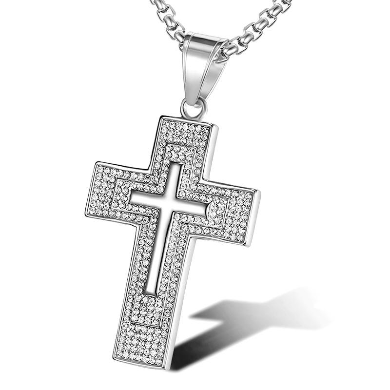 Hip Hop Gold Color Jewelry Large Cross Pendant Iced Out Shining Zircon Fashion Bling Bling Cross Men Chain Necklace Jewelry 60cm серебряный