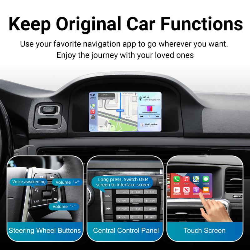 Wireless CarPlay Android Auto OEM Screen Upgrade Decoder Box for Volvo V40 V60 S S60 XC60 V70 XC70 S80 2010-2015 with 7'' Screen