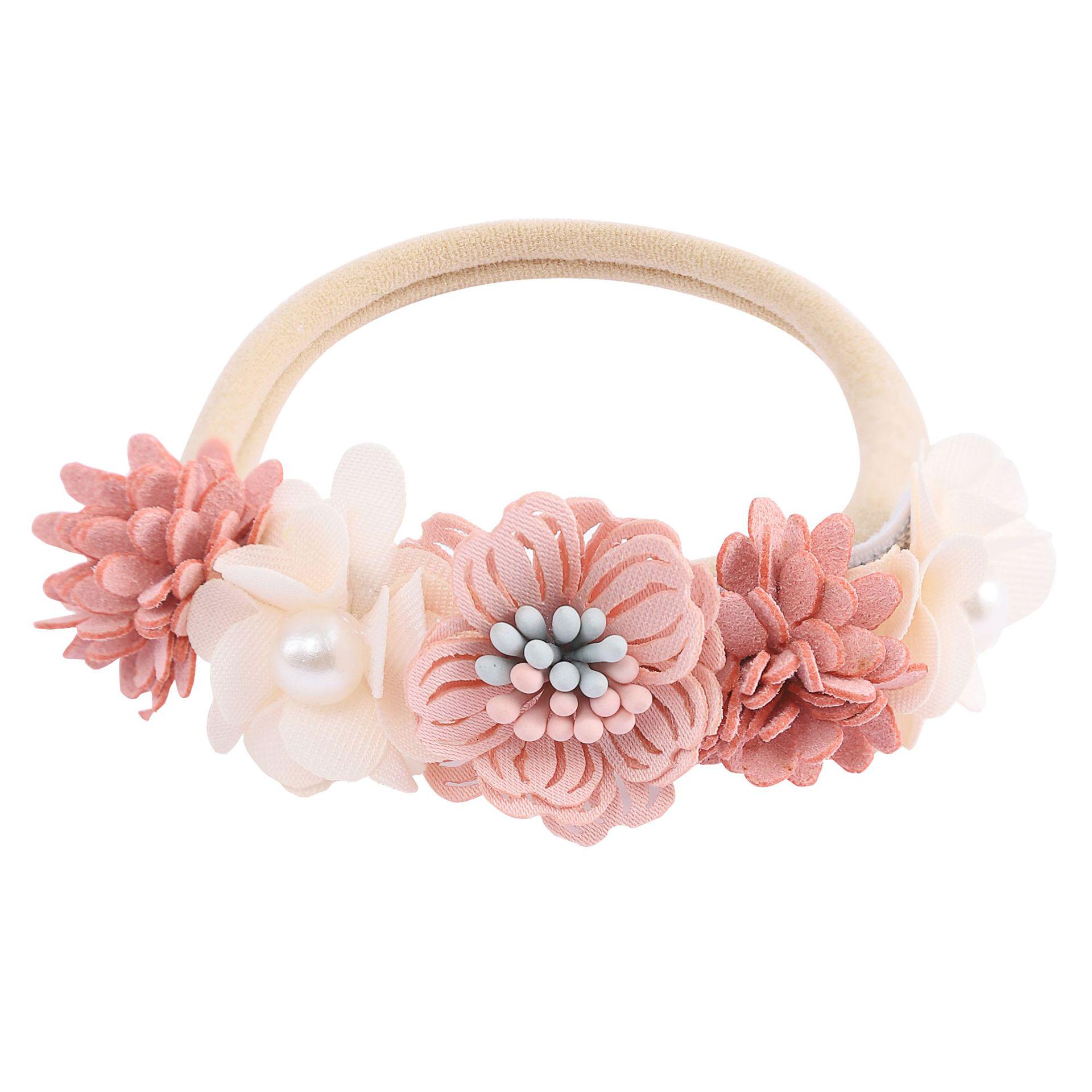 Европейская и американская мода Детский креативный нейлоновый цветочный ободок - Высокая эластичность, Милый аксессуар для детской фотосессии beige