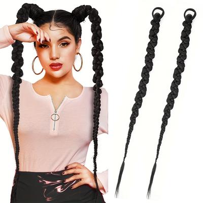 2 pièces Corde à cheveux élastique synthétique Tresse spirale Extension queue de cheval Perruque queue de cheval droite Pour usage quotidien Fête Accessoires pour cheveux