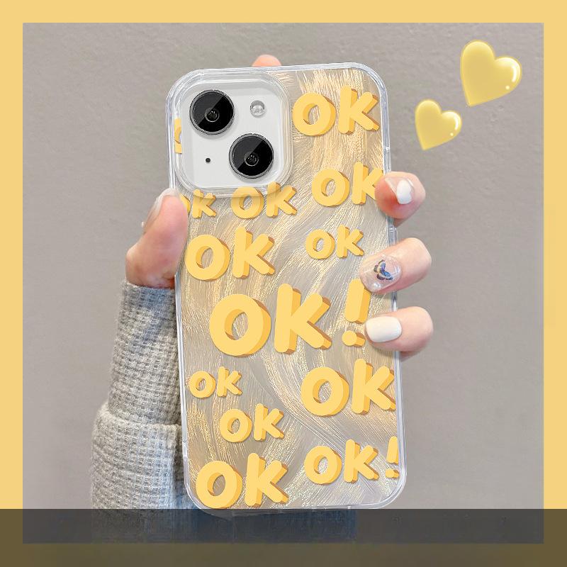 Applicable To Apple 14 Mobile Phone Case Summer Iphone13 Smudge English Ok Invisible Bracket 12 Feather Yarn IMD Advanced