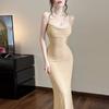 Sexy wind lace color matching splicing suspender slim dress high-end women's summer off-the-shoulder waist hip-wrapped dress