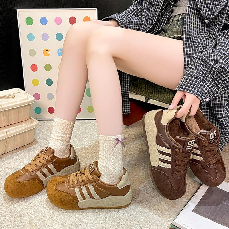 First Layer Cowhide Shoes Children's Versatile Platform Casual Sports Shoes Winter New Velvet Thickened Warm Cotton Shoes