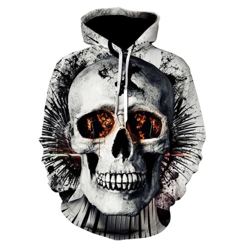 Autumn Winter Retro Skull Series 3D Digital Printed Men's Loose Fitting Pullover Hoodies Fashionable Long Sleeved Hoodies