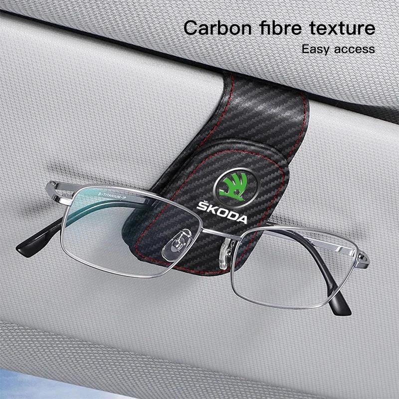 Car Glasses Clip Sunglasses Ticket ID Holder For Skoda Octavia 2 3 Superb Rapid Kodiaq Karoq Fabia Kamiq Car Accessories xknz73