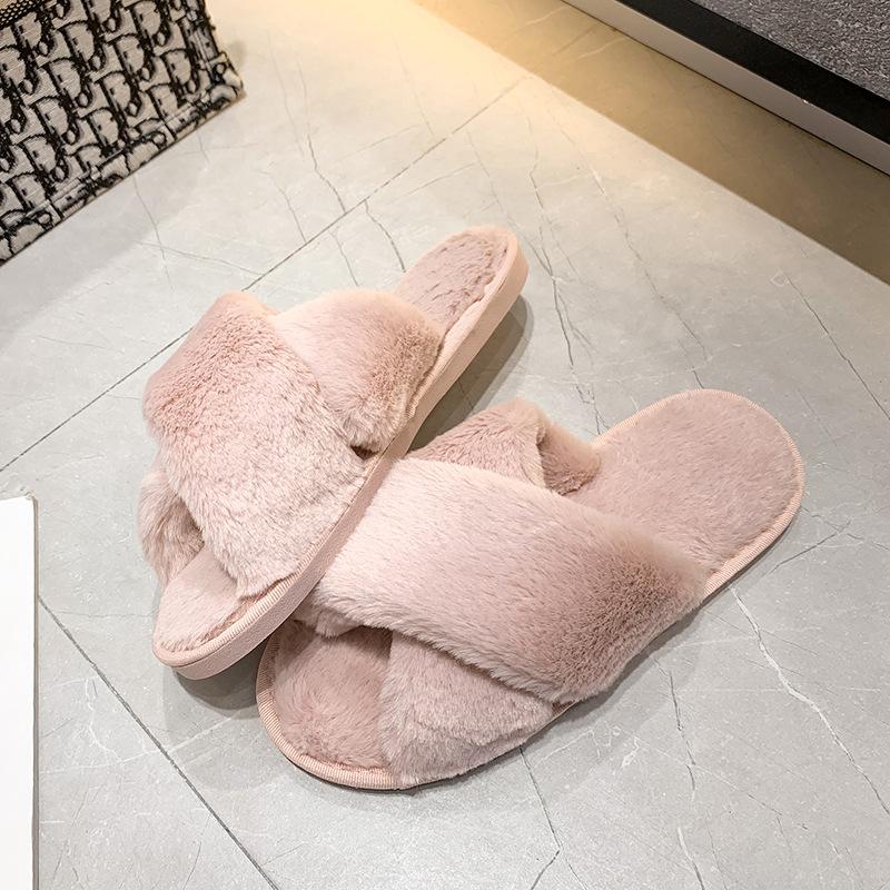 

Популярные плюшевые тапочки-крестики, новинка осени и зимы, домашние теплые хлопковые утолщенные тапочки с открытым носком, пушистые нескользящие тапочки 43 светло-розовый
