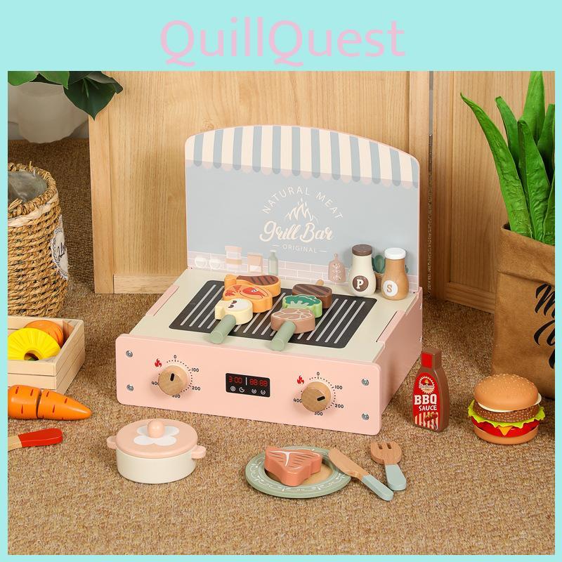 Wooden Simulation Kitchen Barbecue And Cooking Utensils Children Toy Set For Kids Play And Learning