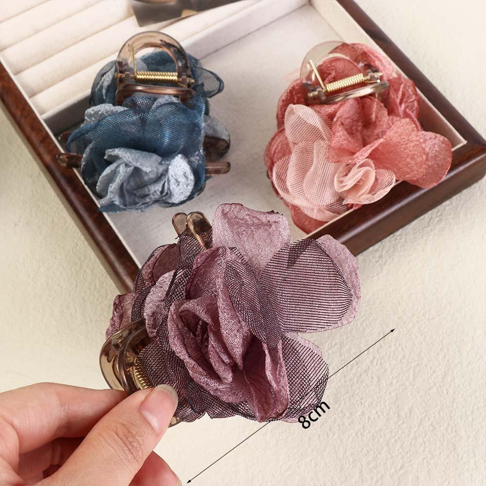 Korean Style Simulation Flower Hair Claw Cloth Flower Claw Clip Creative Rose Shark Clip  Women