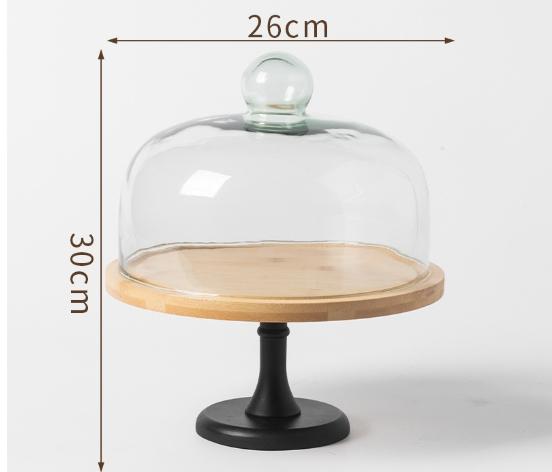 

Simple High Foot Wooden Tray with Glass Cover Modern Hotel Wedding Table Decoration Dessert Cake Stand Trays Decorative